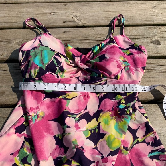 💙 Floral Tankini Top & Skirted Bottom Swimsuit - Size 16 - Picture 4 of 7